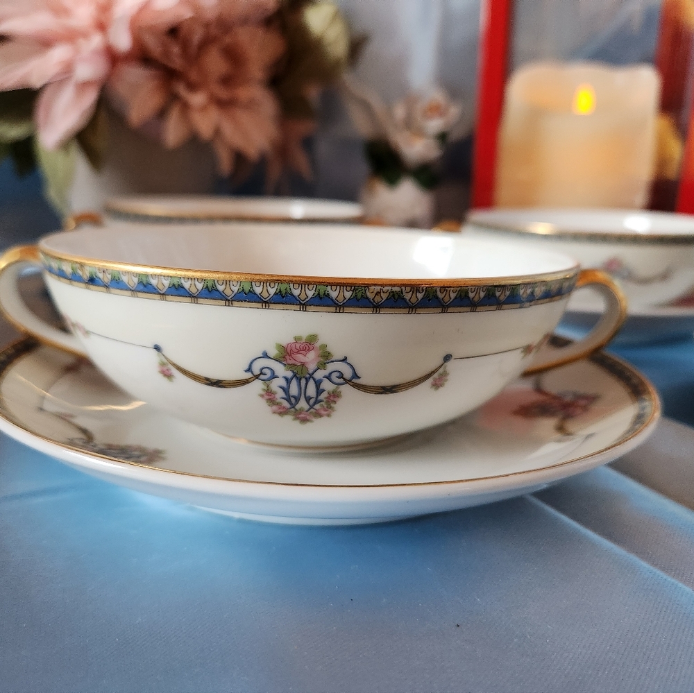 Beautiful Noritake LAUREATE 5 Sets Of 2 Handled Soupbowls With Underplate - Picture 4 of 12